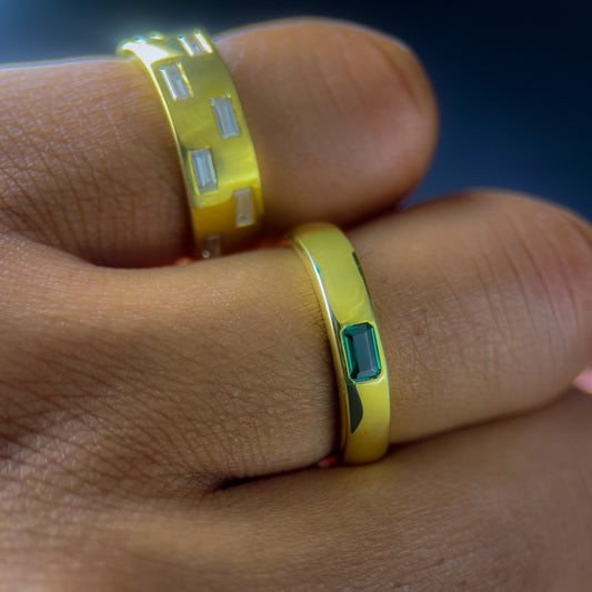 4mm Polished Lab Created-Emerald Band with Subtle Emerald Accents