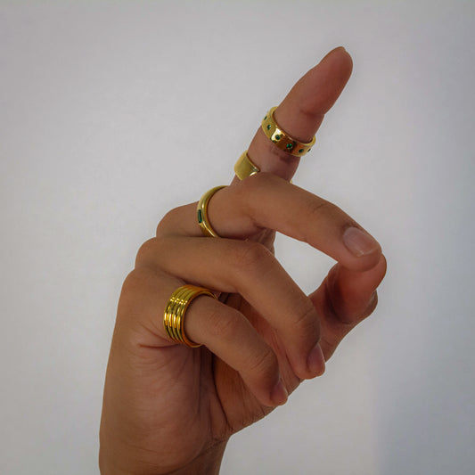 Quad Stacked Band with Round Stones Accents