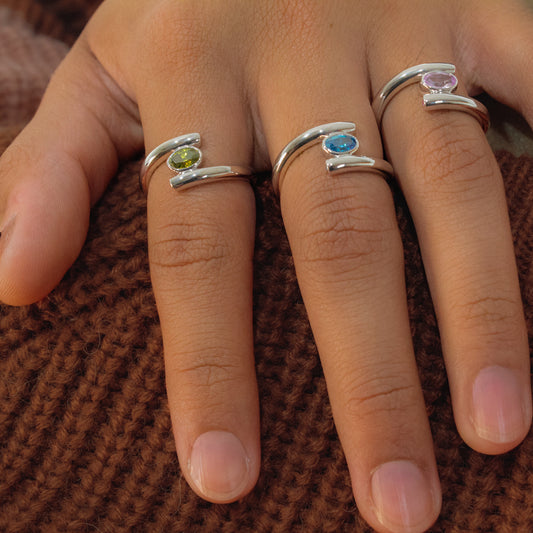 Polished Ring with Lab-Created Swiss Blue Topaz with Round-Cut Accents