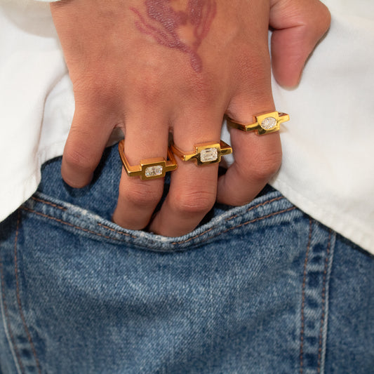 High Polished Ring with Flush-Set Oval Cut Stone