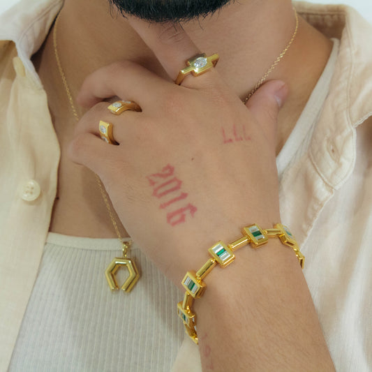 Baguette-Cut Lab-Created Emerald and Moissonite Flush-Set Bracelet